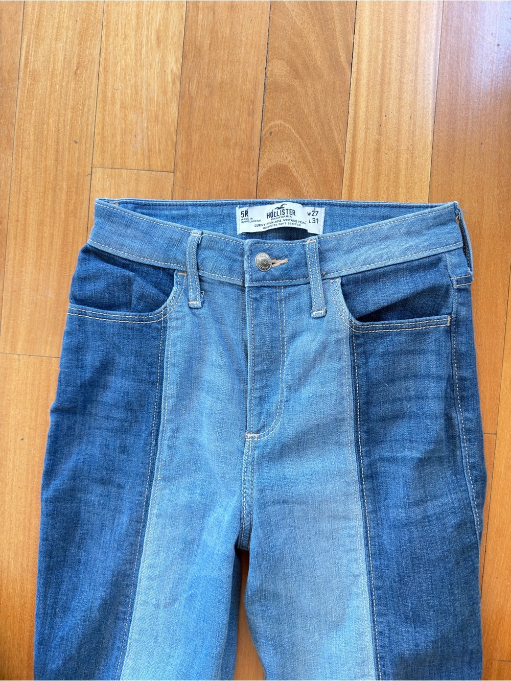Hollister Two Tone Flare Bell Bottom Jeans Light & Dark Wash - Picture 3 of 7